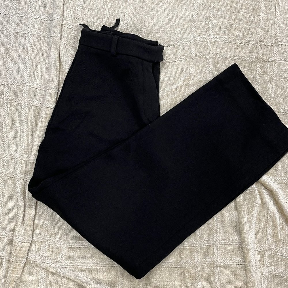 Prada black wool heavy weight ponte double knit straight leg pants Italy 44